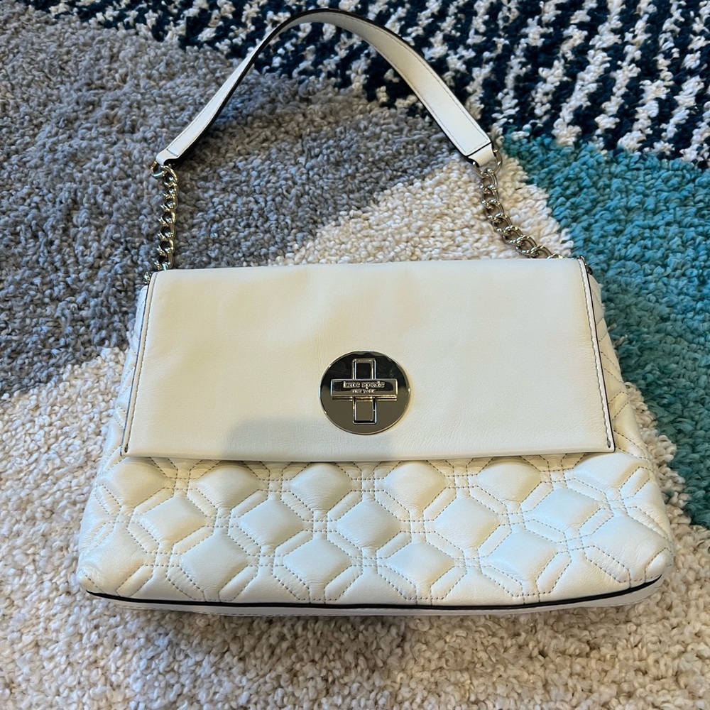 Brand New Kate Spade Leather Shoulder Bag Purse in White with chain strap